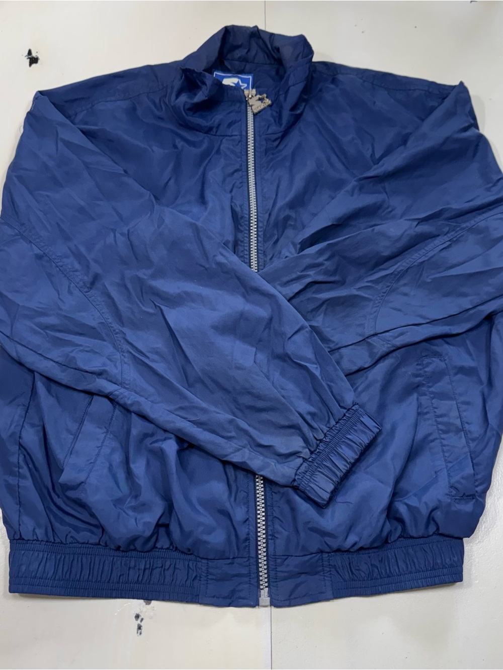 VINTAGE STARTER Navy Blue Full-Zip Nylon Windbreaker Jacket (Size M)